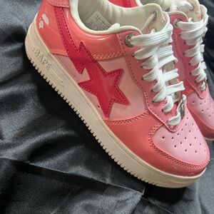 Bape Kids Pink Patent Star Sneakers